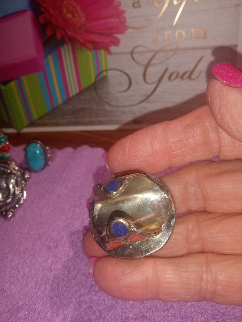 Bold Turquoise & Red Statement Ring - Women Jewelry - Picture 3 of 4